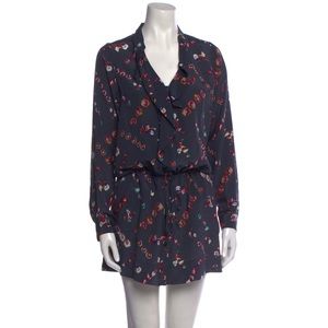 REBECCA TAYLOR 100% Silk Floral Print Drawstring Button Down Mini Dress Size 10